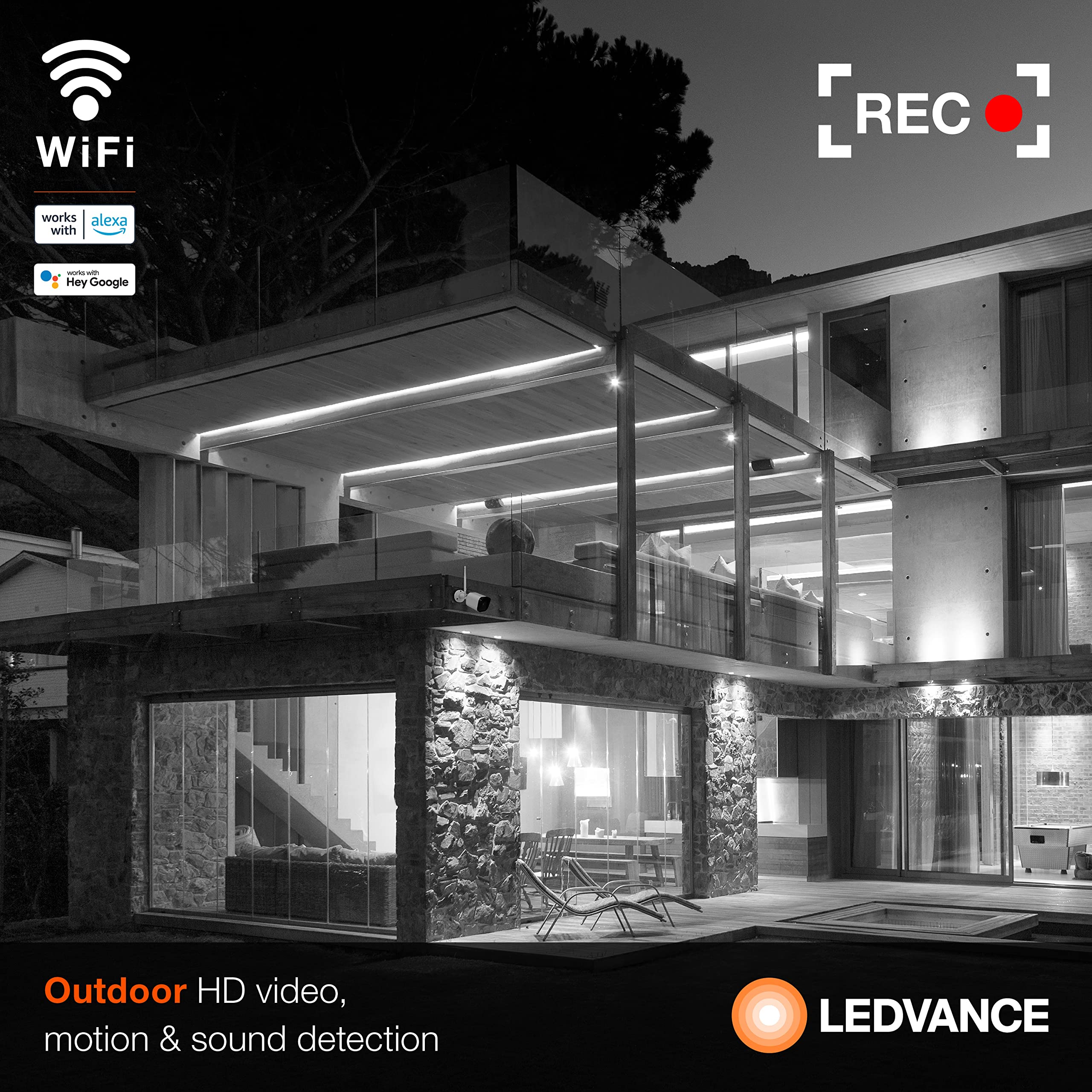 LEDVANCE WiFi Smart Outdoor Camera, HD Video, Motion and Sound Detection, Compatible with Alexa and Google, Weatherproof, White - 1 Pack (75830) - Image 5