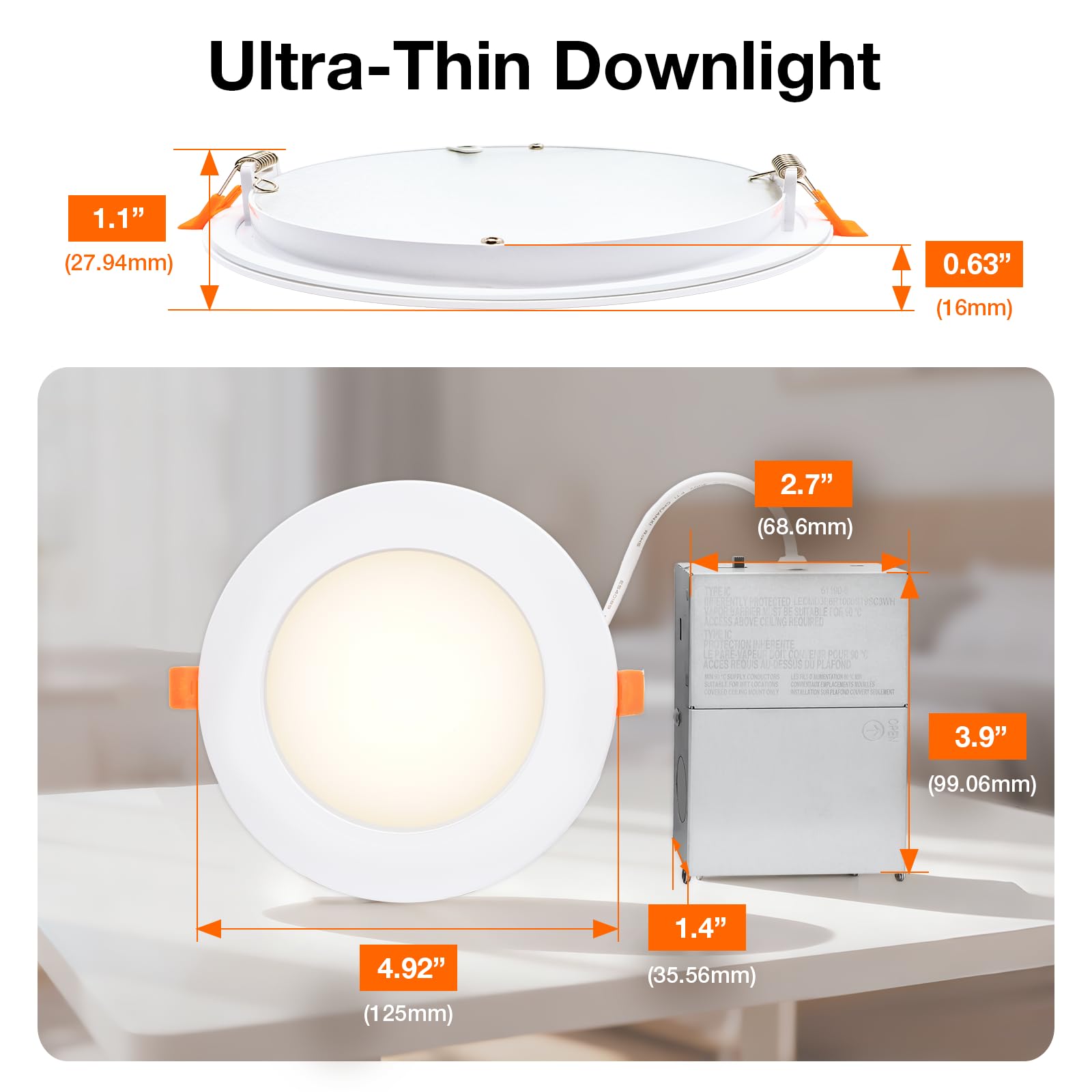Sylvania 4" Slim Microdisk Downlight, 10W, 5 CCT Select (2700K - 5000K) Recessed Lighting, 700 LMS, 90 CRI, Dimmable, Wet-Rated, White - 6 Pack (61189) - Image 6