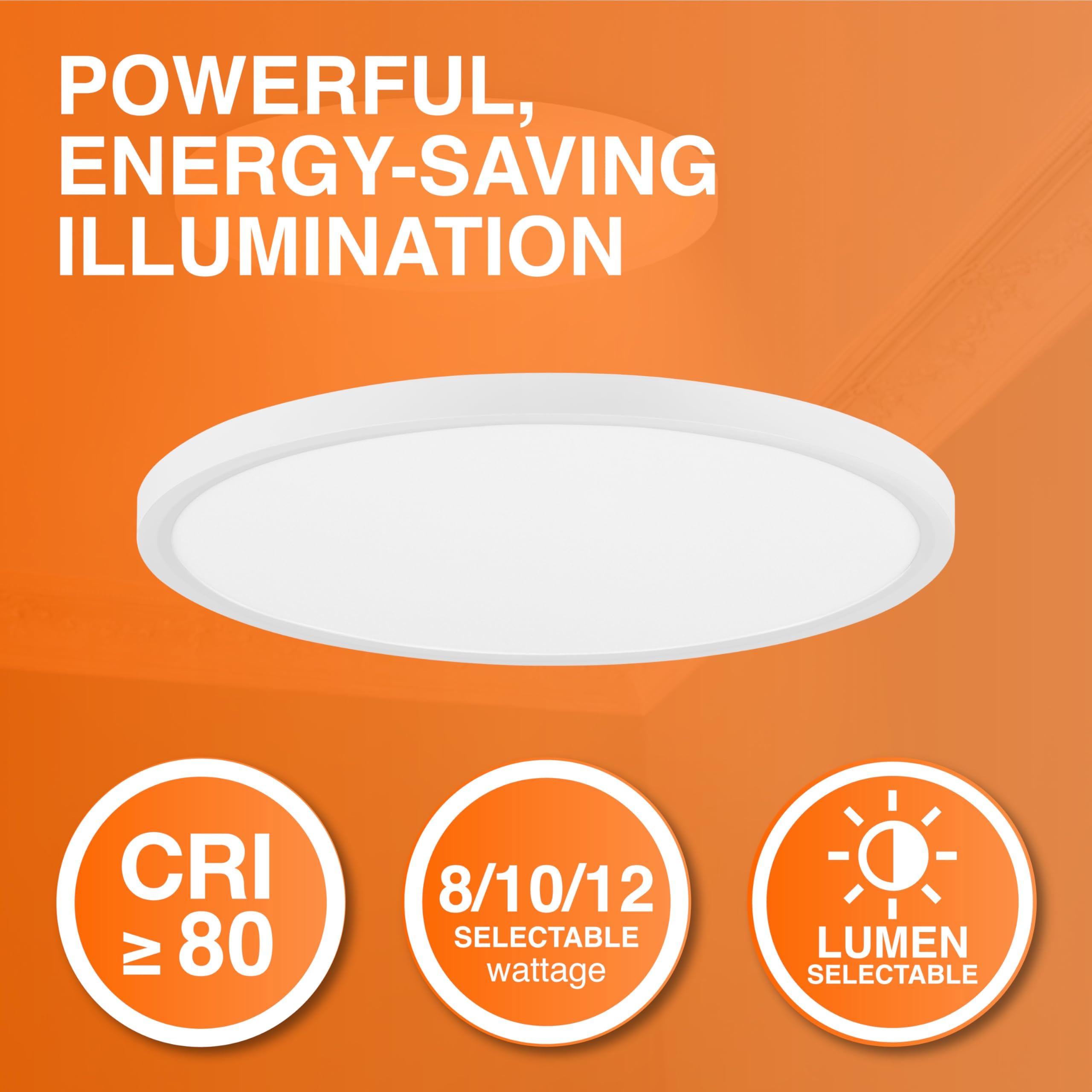 Sylvania 7" Dual Selectable Slim Ceiling Light Fixture, 8W/10W/12W, 800/950/1150 LMS, 5 Color Selectable (2700/3000 / 3500/4000 / 5000K), Dimmable, White Finish - 1 Pack (67279) - Image 3