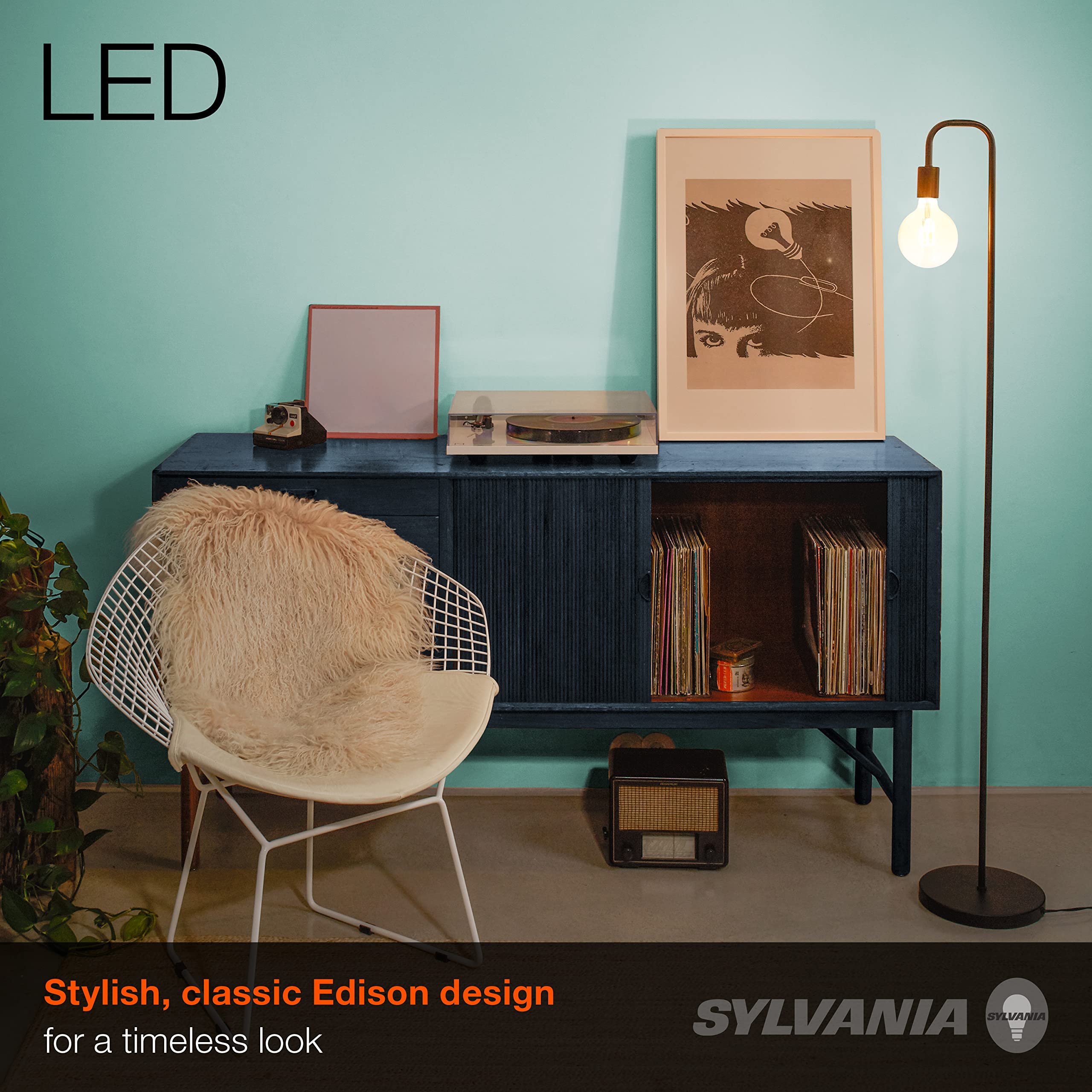 Sylvania LED Vintage Filament G40 Globe Light Bulb, 60W = 6.5W, 650 Lumens, Dimmable, Amber Glow - 2 Pack (40192) - Image 4