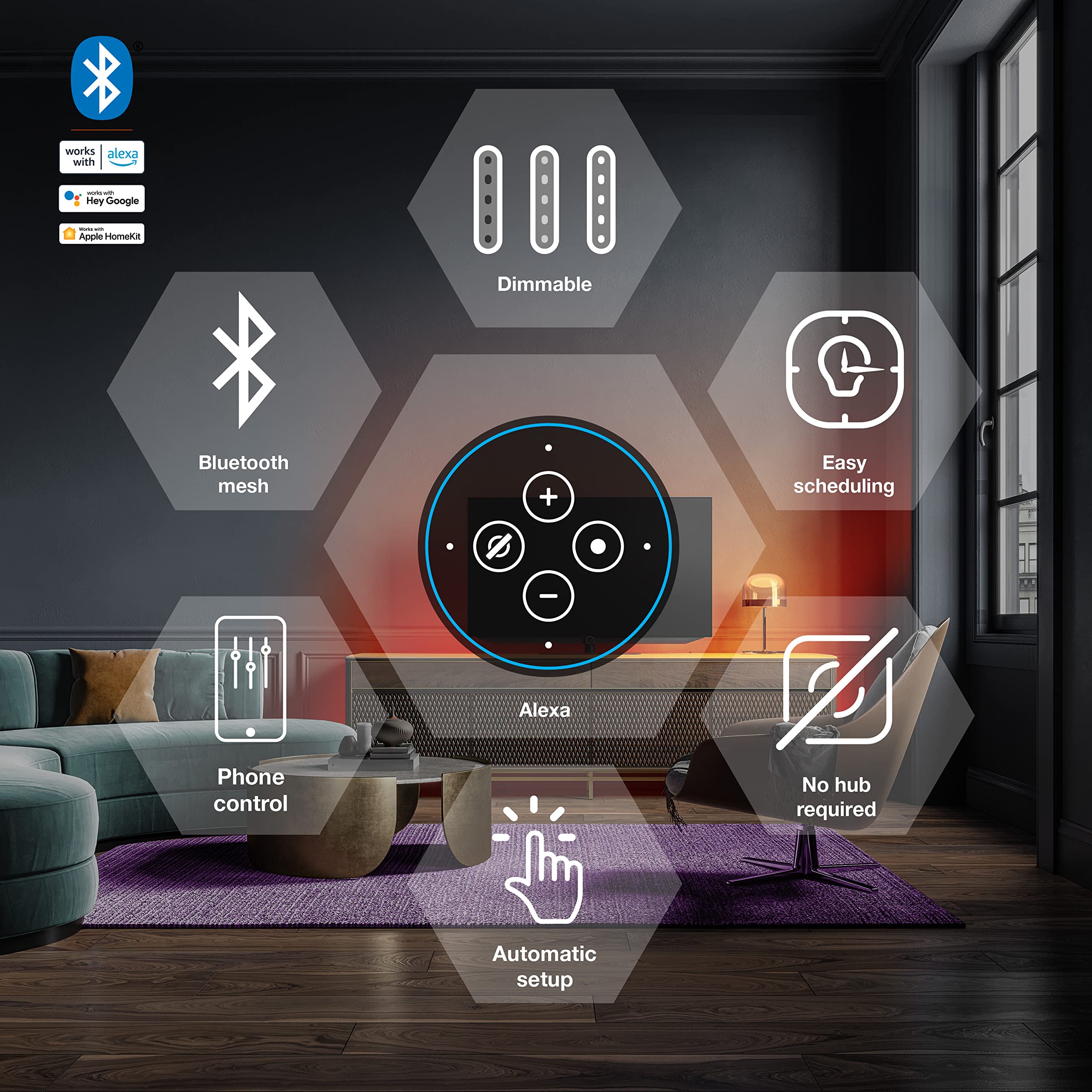SYLVANIA Smart 16.4 ft Bluetooth Mesh LED Flex Light Strip Outdoor Starter Kit for Alexa/Google/Apple HomeKit, RGBTW Full Color, Dimmable, Accessories Included, Outdoor Rated - 1 Pack (75777) - Image 3