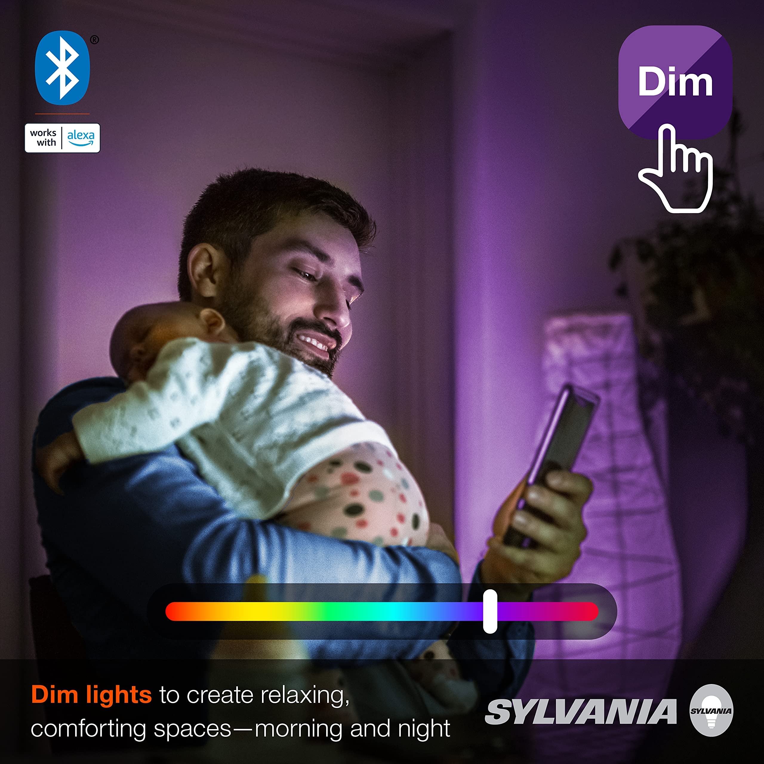 Sylvania Smart+ Bluetooth Mesh 60W Equivalent A19 LED Light Bulb, Full Color and Dimmable White, Compatible with Alexa, 2 Pack - Image 4