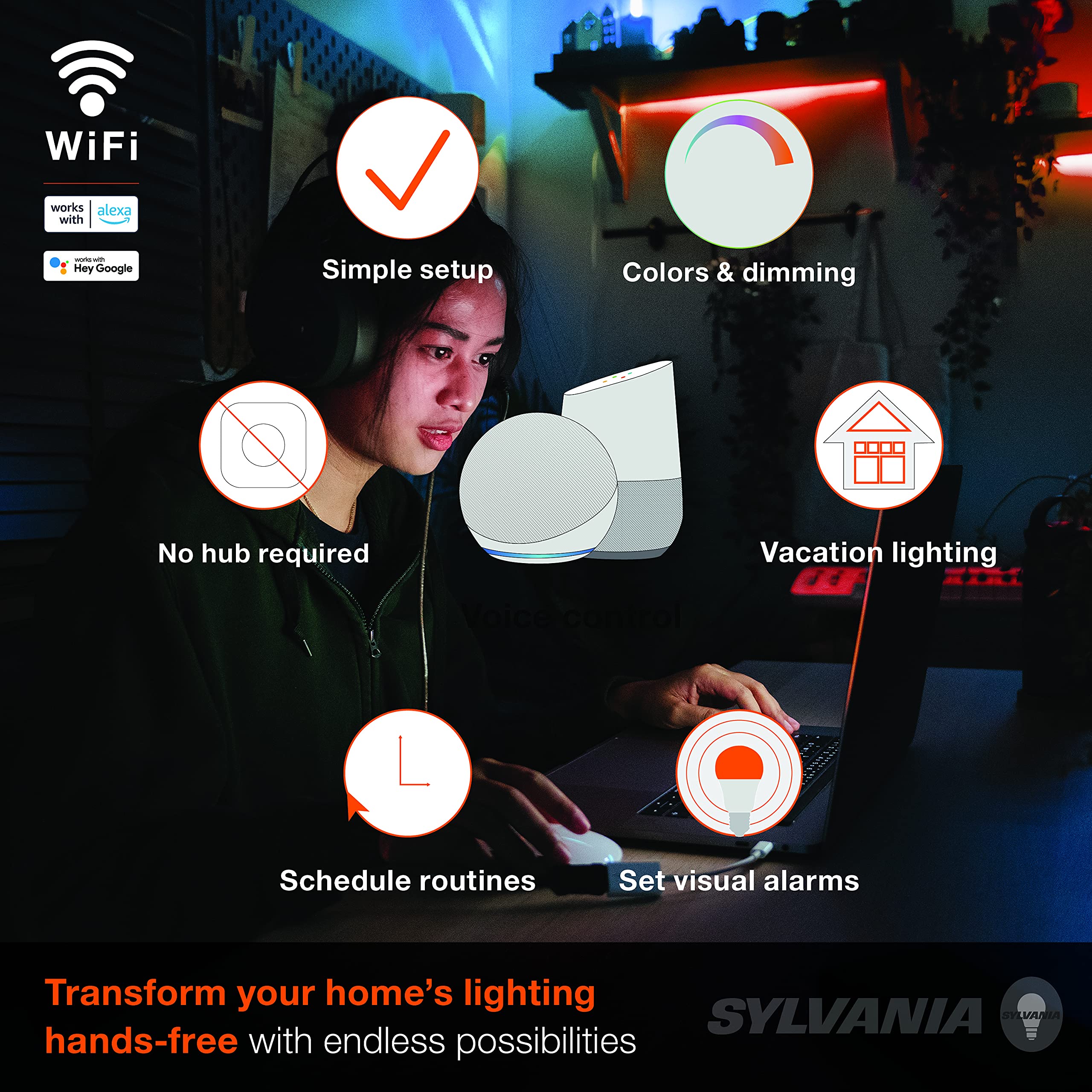 SYLVANIA Smart LED WiFi Full Color Light Strip, 6.5 ft, Dimmable, Compatible with Alexa and Google Home Only - 1 Pack (75704) - Image 4